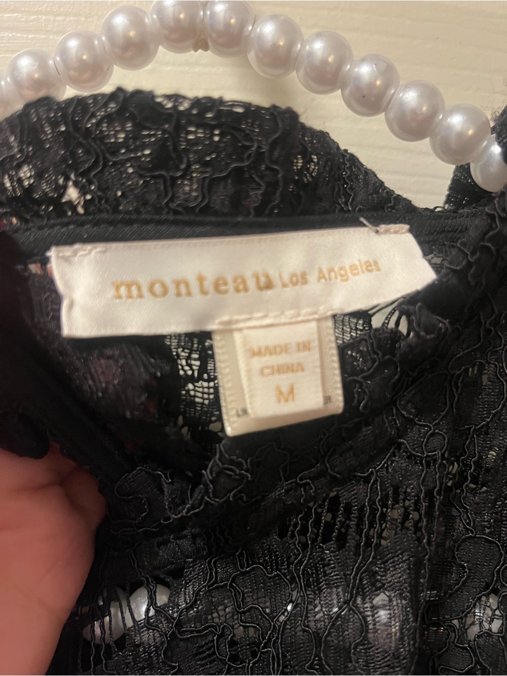 Monteau Los Angeles Black Lace Peplum Top Womens Sz M Lg Sleeve Romantic Blouse - Picture 8 of 10